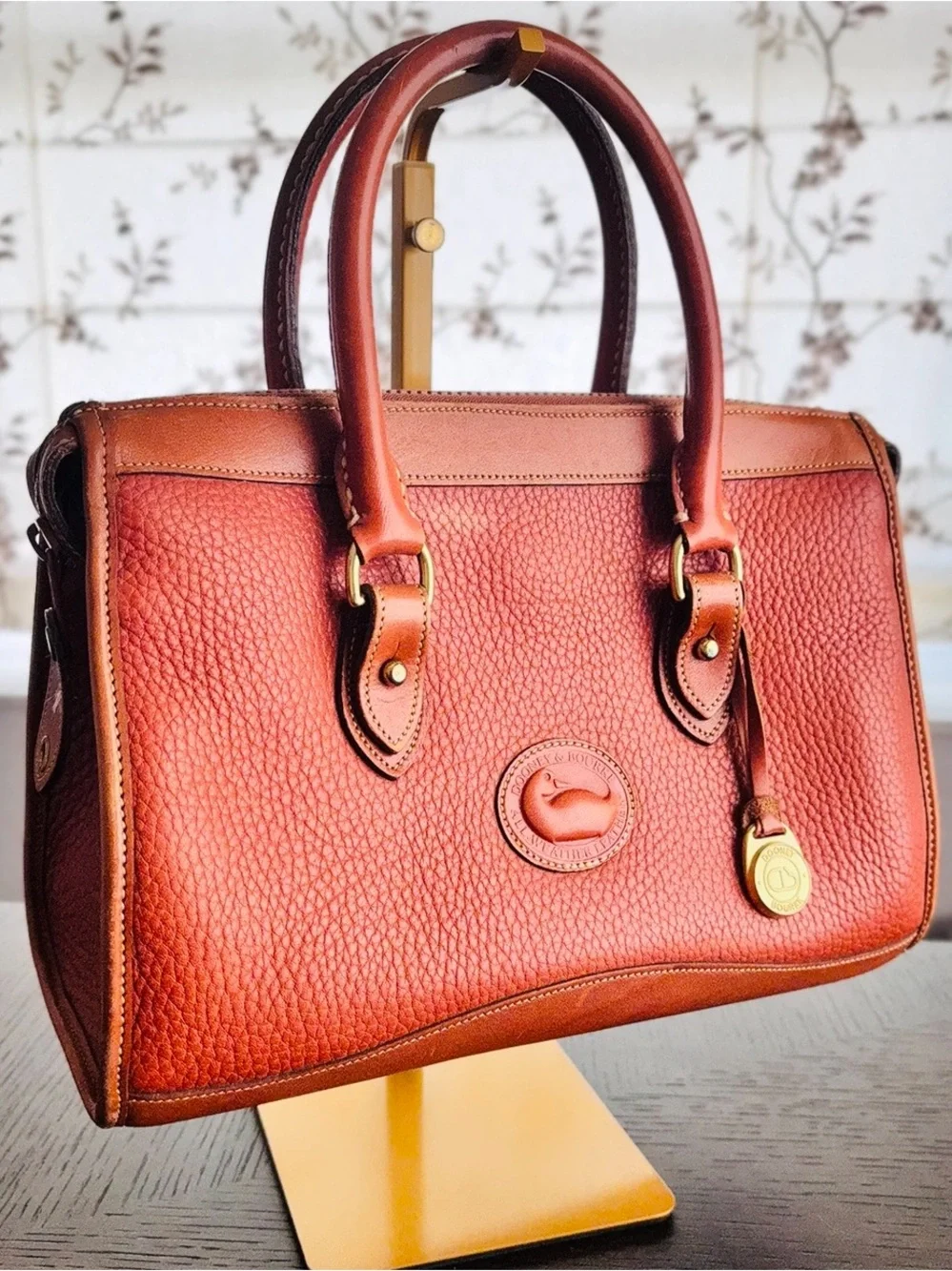 Vintage Dooney & Bourke AWL Saddle Brown Leather Satchel Made USA